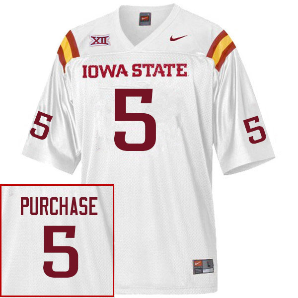 Men #5 Myles Purchase Iowa State Cyclones College Football Jerseys Sale-White - Click Image to Close